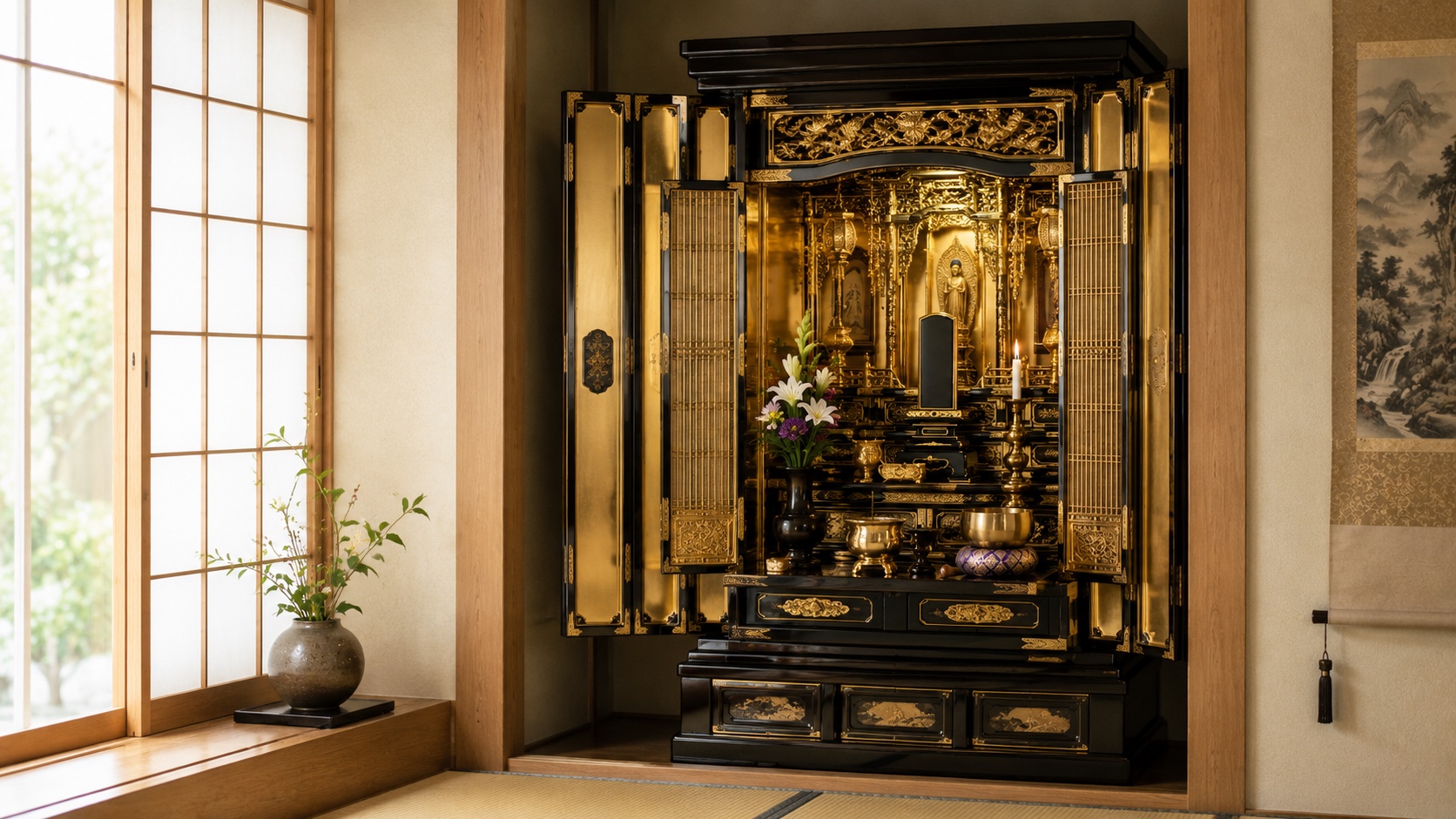 家庭用仏壇のイメージ（サンプル・AI生成）